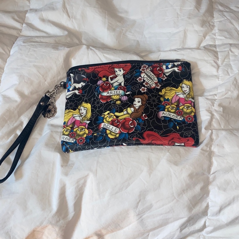 Loungefly Black Multicolor Disney Princess Wristlet - Ariel Belle Aurora